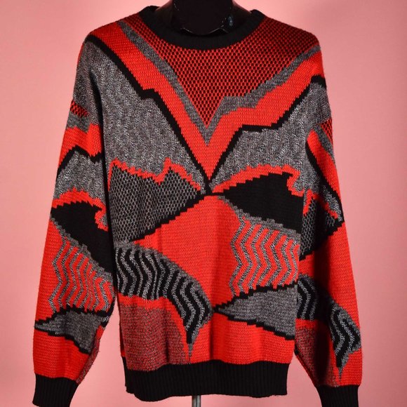 Sears Other - Vintage Grey, Red & Black Chunky 80's Knit Sweater